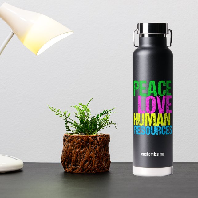 Personalized Human Resources Peace Love HR Water Bottle (Creator Uploaded)