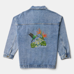 Personalized Hummingbird and Flowers Denim Jacket