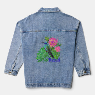 Personalized Hummingbird and Flowers Denim Jacket