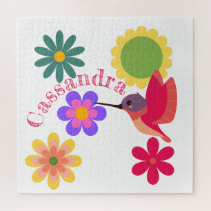 Personalized Hummingbird and Flowers Jigsaw Puzzle