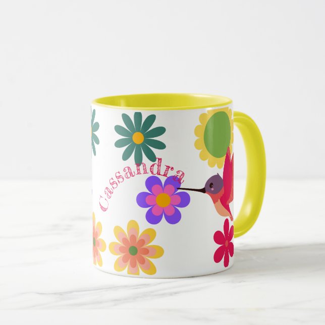 Personalized Hummingbird and Flowers Mug (Front Right)