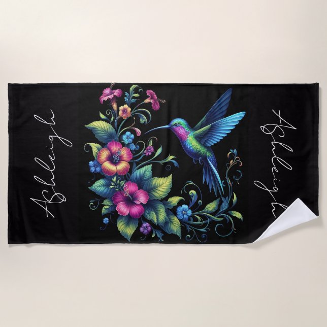 Personalized Hummingbird Beach Towel (Front)