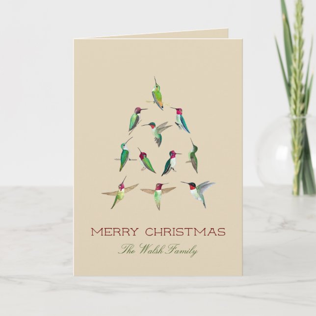 Personalized Hummingbird Christmas Tree Card (Front)
