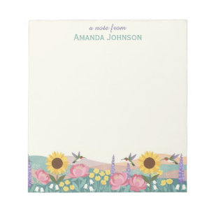 Personalized Hummingbird Flower Field Custom Name Notepad