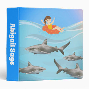 Personalized Humourous Girl w/Sharks Beach School Binder