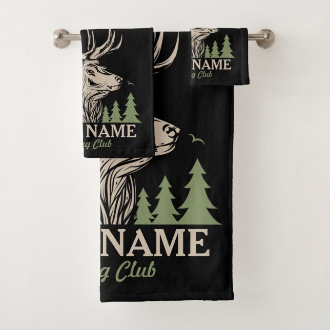 Personalized Hunter Deer Elk Antler Hunting Club  Bath Towel Set (Insitu)