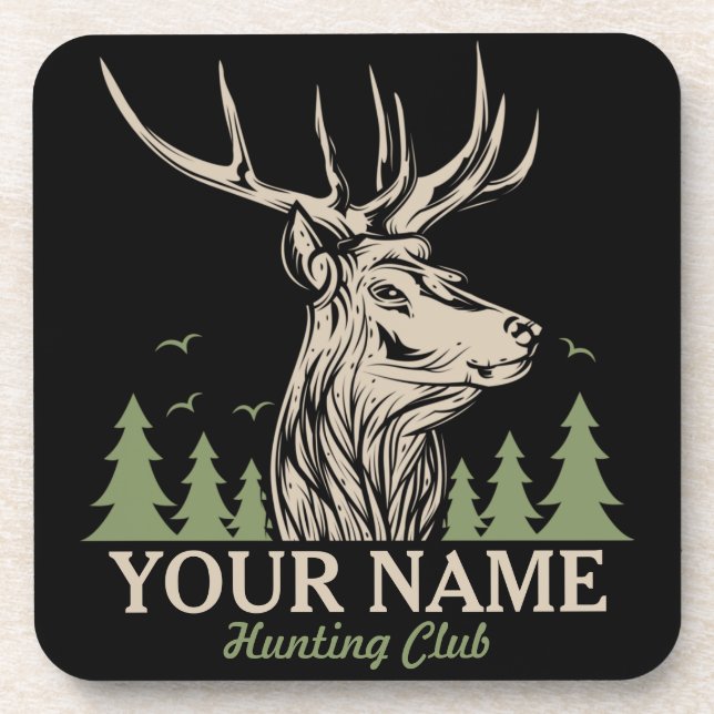 Personalized Hunter Deer Elk Antler Hunting Club  Coaster (Front)