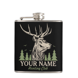 Personalized Hunter Deer Elk Antler Hunting Club Hip Flask