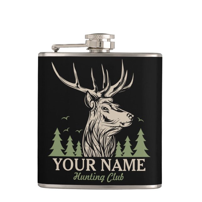 Personalized Hunter Deer Elk Antler Hunting Club Hip Flask (Front)