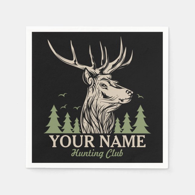 Personalized Hunter Deer Elk Antler Hunting Club  Napkin (Front)