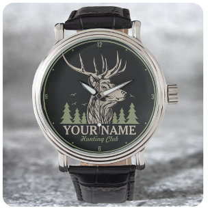 Personalized Hunter Deer Elk Antler Hunting Club Watch