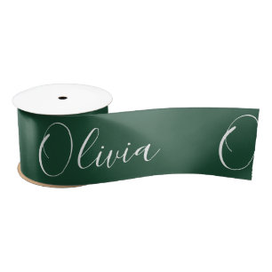 Personalized Hunter Green Elegant Name Satin Ribbon