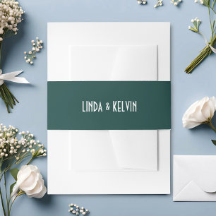 Personalized Hunter Green Minimal Script Wedding Invitation Belly Band