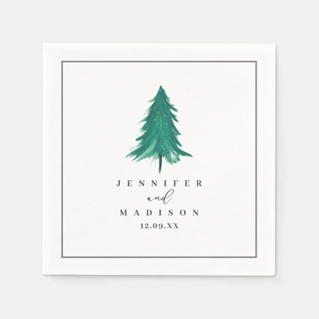 Personalized Hunter Green Winter Wedding  Napkin (Front)