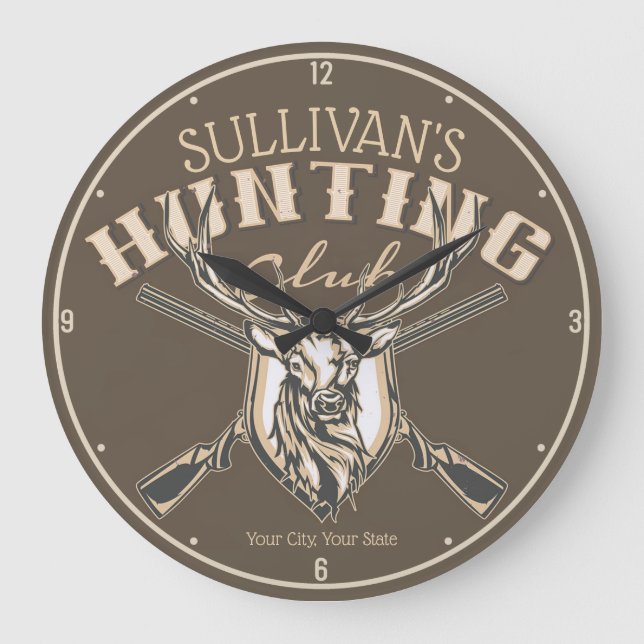 Personalized Hunter NAME Deer Rifle Hunting Club Large Clock (Front)