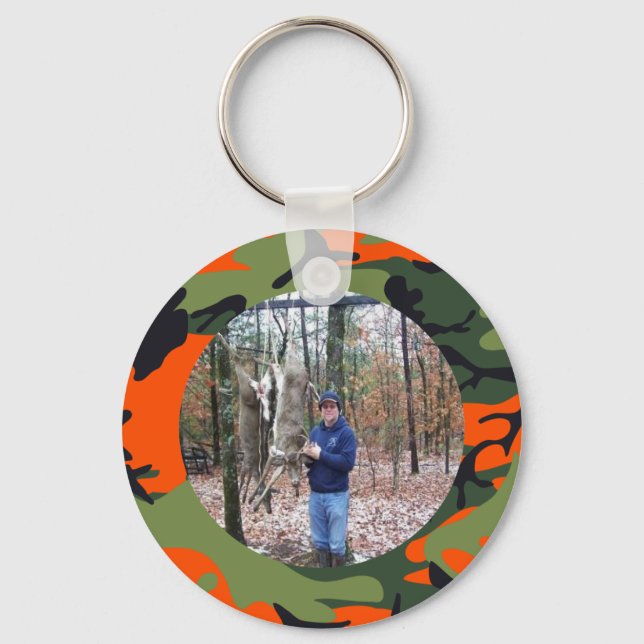 Personalized Hunter's Orange Camo Ring Photo Keychain (Front)