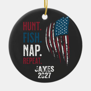 Personalized Hunting Fishing Outdoorsman Ceramic Ornament