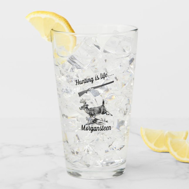 Personalized Hunting Is Life Buck and Shotgun Glass (Front Ice)