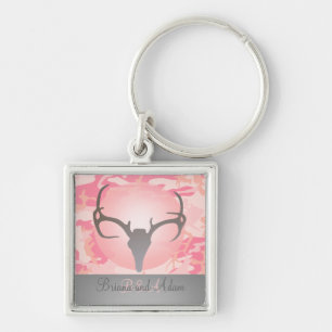 Personalized Hunting Theme Antlers Pink Camo Keychain