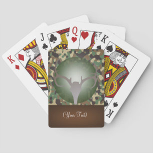 Personalized Hunting Theme Deer Antlers Green Camo Playing Cards