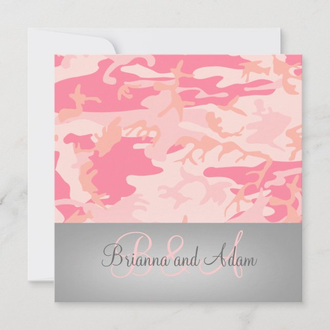 Personalized Hunting Theme Pink Camo Wedding Invitation (Front)