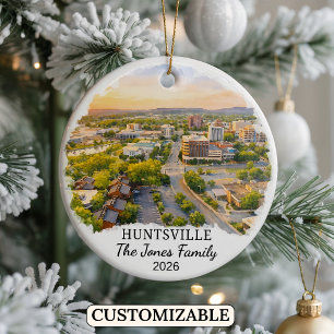 Personalized Huntsville Ornament, Custom Alabama Ceramic Ornament