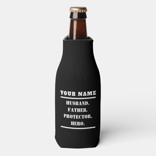 Personalized Husband Father Protector Hero Bottle Cooler (Bottle Front)