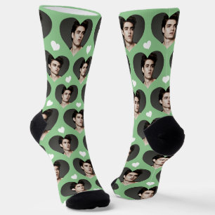Personalized Husband Photo Heart Love Sage Green Socks