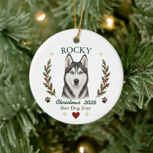 Personalized Husky Dog Christmas Ceramic Ornament