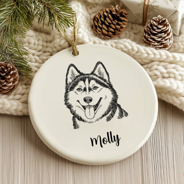 Personalized Husky Dog Christmas Ceramic Ornament (Creator Uploaded)