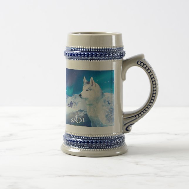 Personalized Husky dog with mountains  Beer Stein (Right)