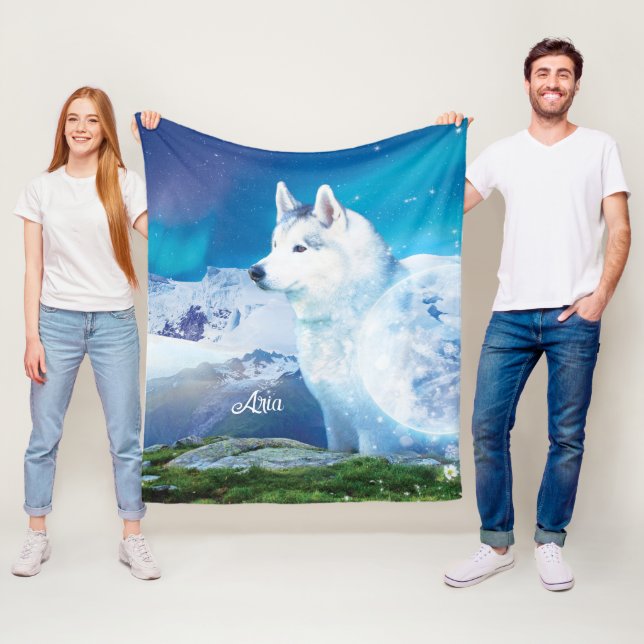 Personalized Husky dog with mountains  Fleece Blanket (In Situ)