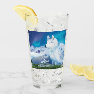 Personalized Husky dog with mountains Glass