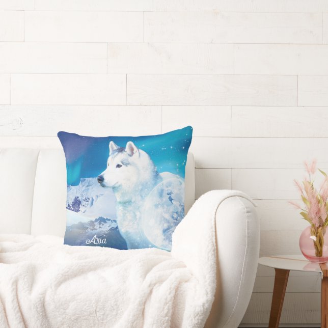 Personalized Husky dog with mountains Throw Pillow (Couch)