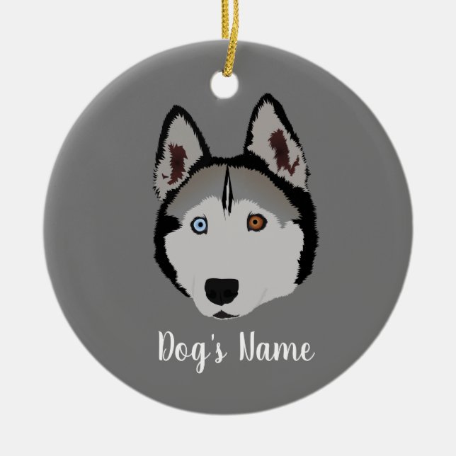Personalized Husky with different eye colors Ceramic Ornament (Front)