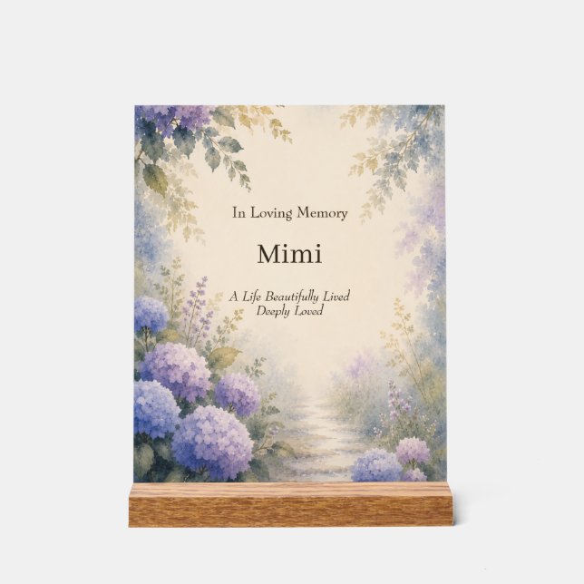 Personalized Hydrangea Memorial Acrylic Sign (Front)