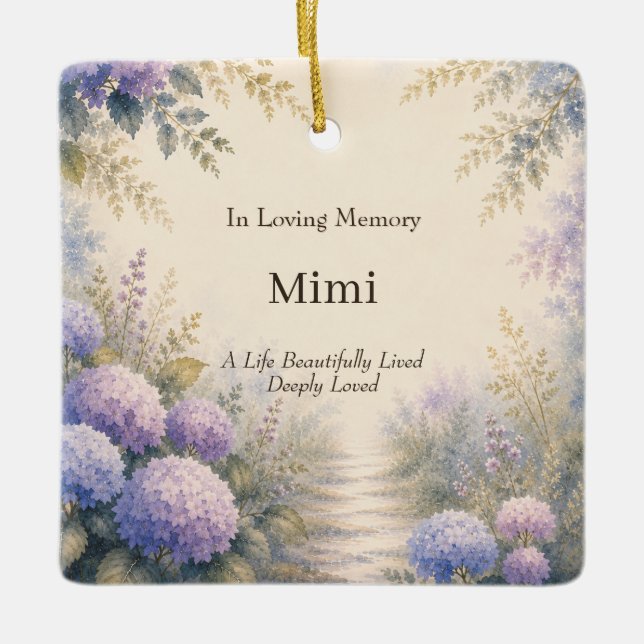 Personalized Hydrangea Memorial Ornament (Front)