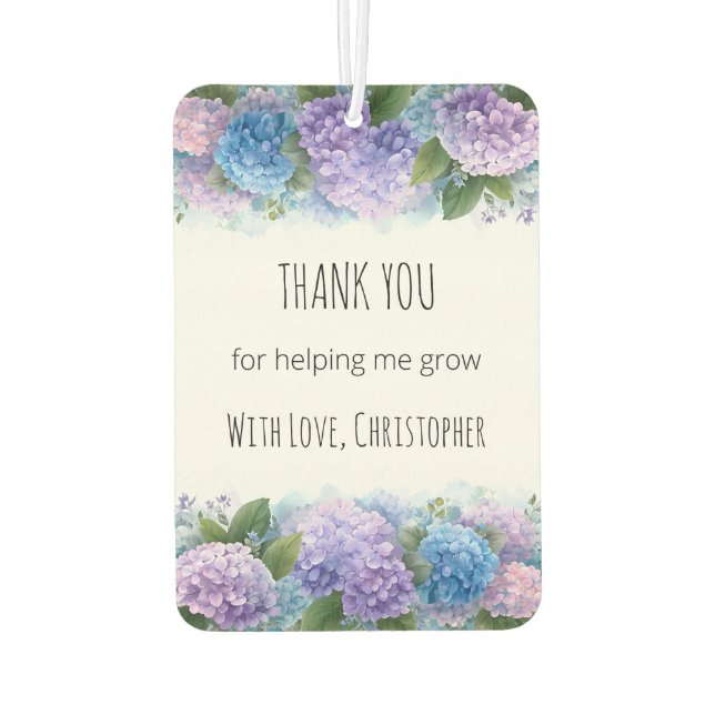 Personalized Hydrangea Teacher Thank You Air Freshener (Back)