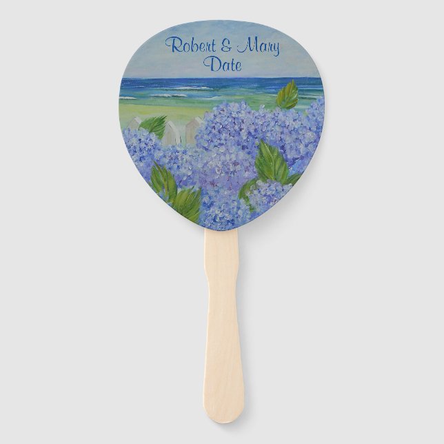 Personalized Hydrangeas By The Sea Hand Fan (Front)