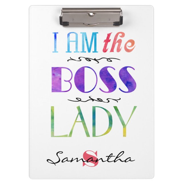 Personalized I am the Boss Lady Typography Clipboard (Front)