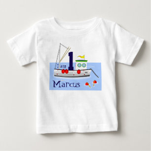Personalized "I am X" with White Fishing Boat Baby T-Shirt