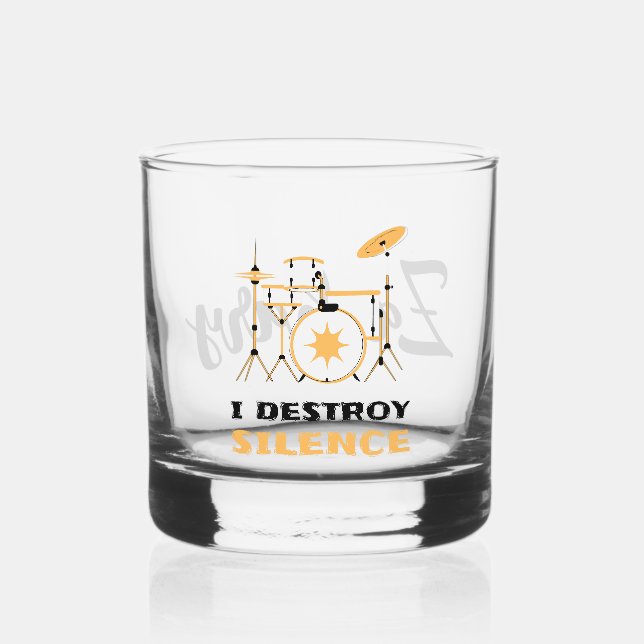 Personalized I Destroy Silence Funny Drummer Whiskey Glass (Front)