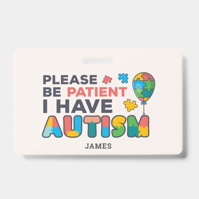 Personalized I Have Autism ID Badge (Front)