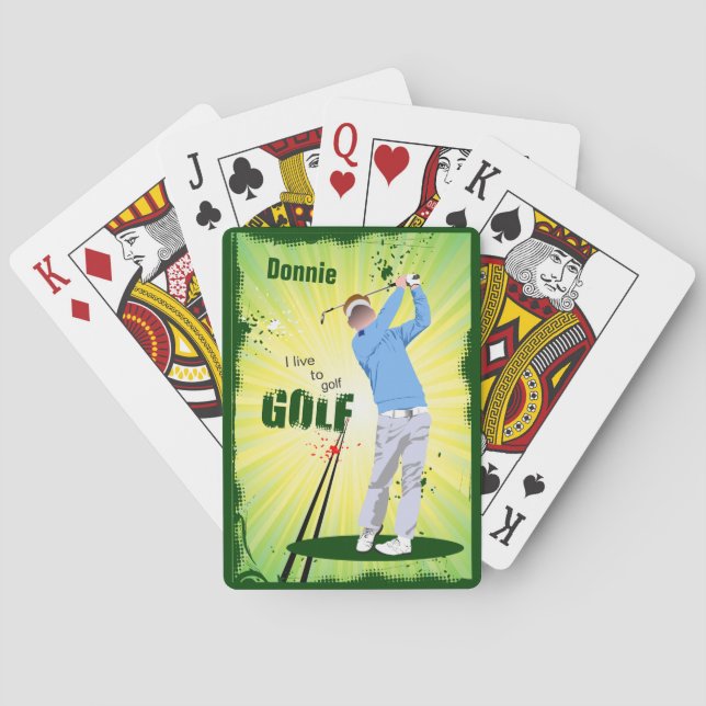 Personalized I Live to Golf Golfer Playing Cards (Back)