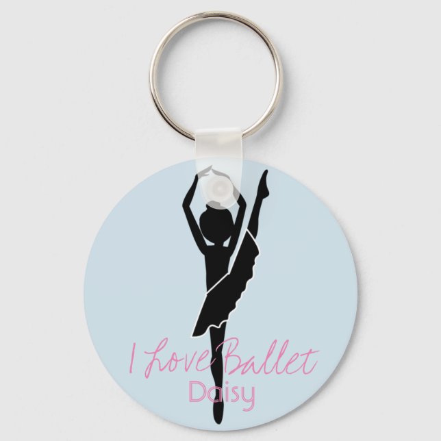 Personalized I Love Ballet Silhouette Keychain (Front)