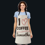 Personalized I Love Coffee Bean Barista Apron Gift<br><div class="desc">Love coffee? ☕ This personalized coffee apron is perfect for baristas, home brewers, and coffee lovers. The design features “I ❤️ Coffee” typography filled with coffee beans, plus your custom name for a unique touch. Great for: • Home baristas • Coffee shop staff • Cooking or baking • Coffee lover...</div>