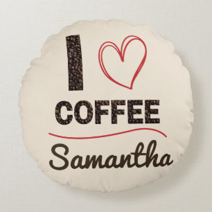 Personalized I Love Coffee Round Pillow