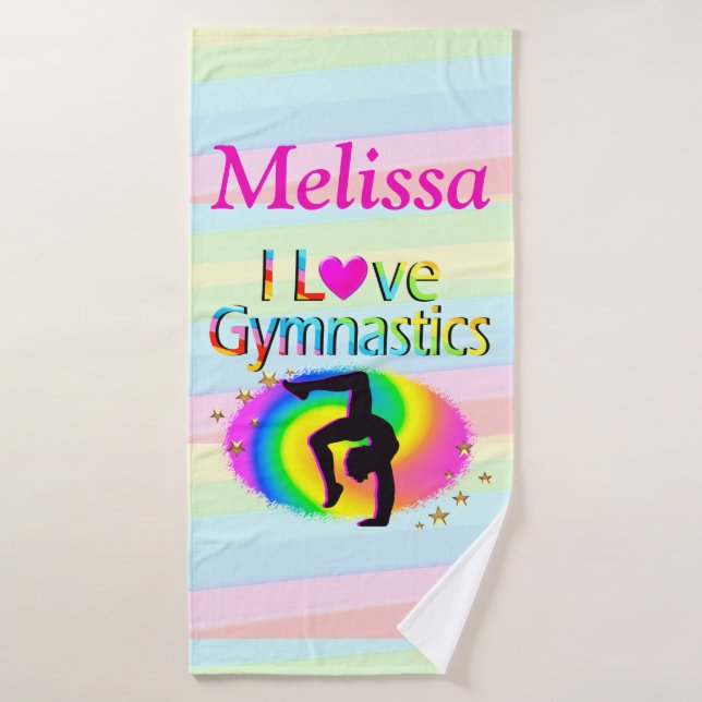 PERSONALIZED I LOVE GYMNASTICS BEACH TOWEL (Bath Towel)