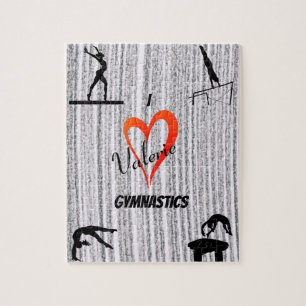 Personalized I Love Gymnastics Heart Jigsaw Puzzle