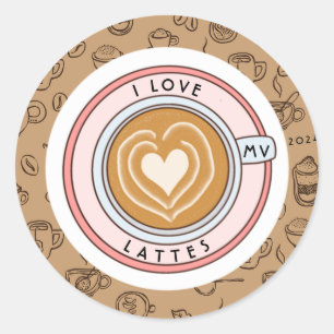 Personalized I Love Lattes Classic Round Sticker